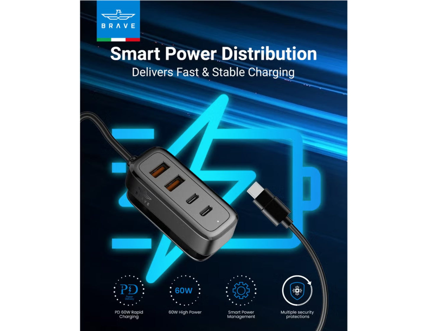 Brave 60W Fast Multi-Port Car Charger USB-C USB-A Qatar