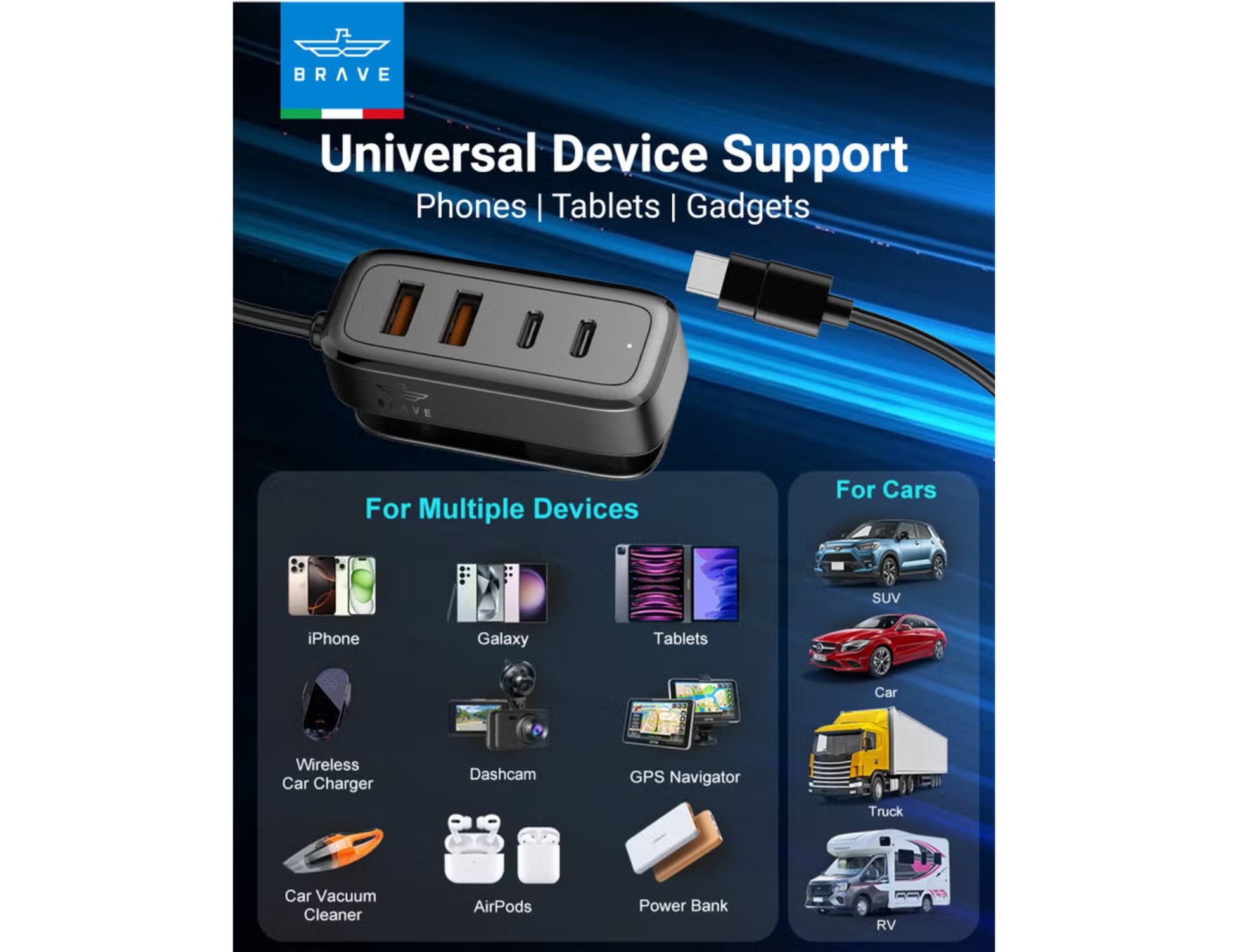 Brave 60W Fast Multi-Port Car Charger USB-C USB-A Qatar