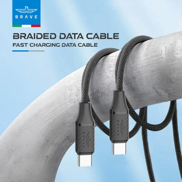 BRAVE 60W USB-C to USB-C braided fast charging cable 200CM Black BDC-54 Qatar