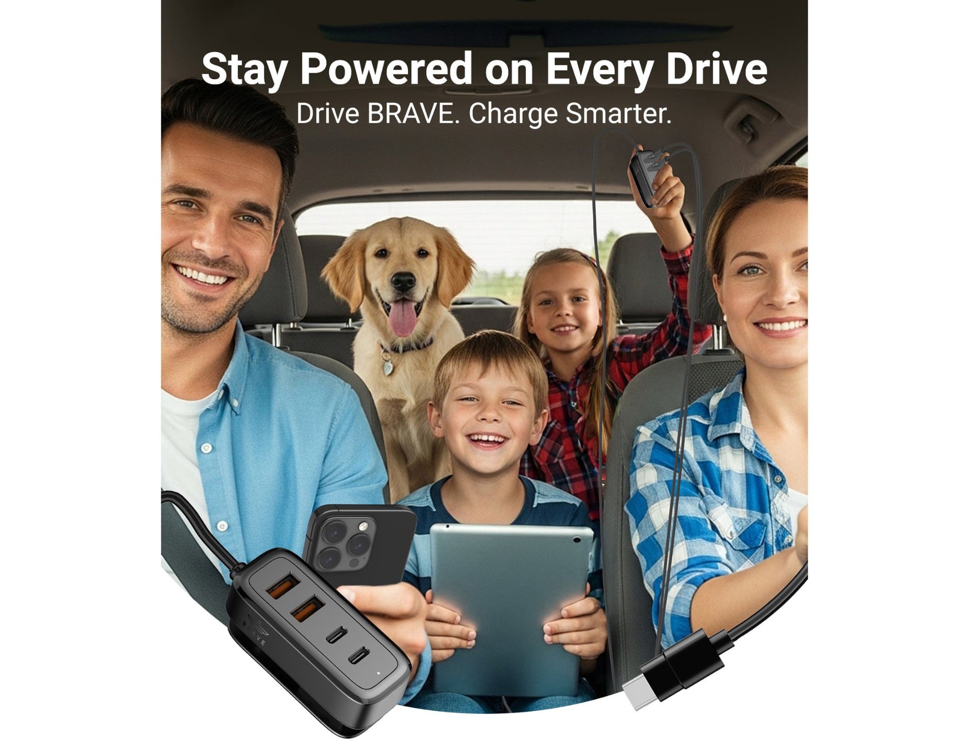 BRAVE BCC-29 60W multi-port car charger with 2 USB-C and 2 USB-A ports black