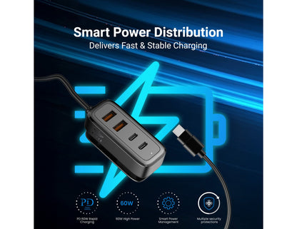 BRAVE BCC-29 60W multi-port car charger with 2 USB-C and 2 USB-A ports black