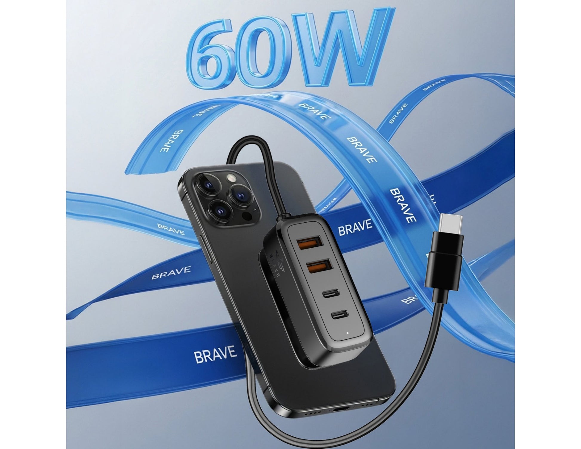 BRAVE BCC-29 60W multi-port car charger with 2 USB-C and 2 USB-A ports black