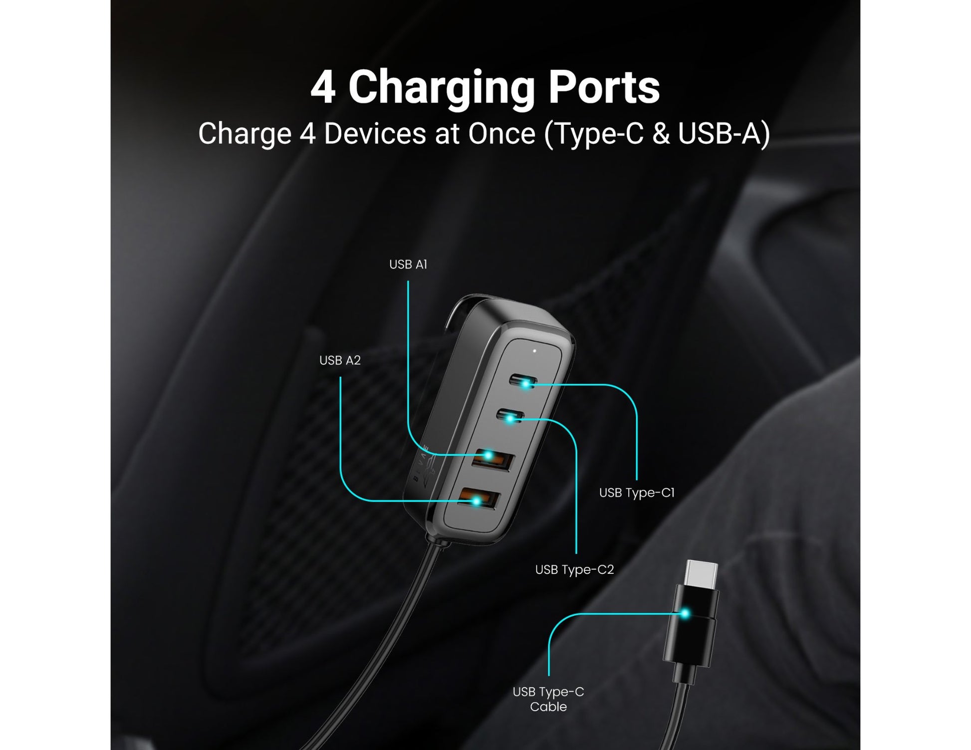 BRAVE BCC-29 60W multi-port car charger with 2 USB-C and 2 USB-A ports black