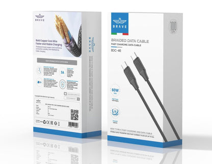 Brave BDC-46 USB-C to USB-C 60W fast charging braided data cable black 1m for laptops and phones in Qatar