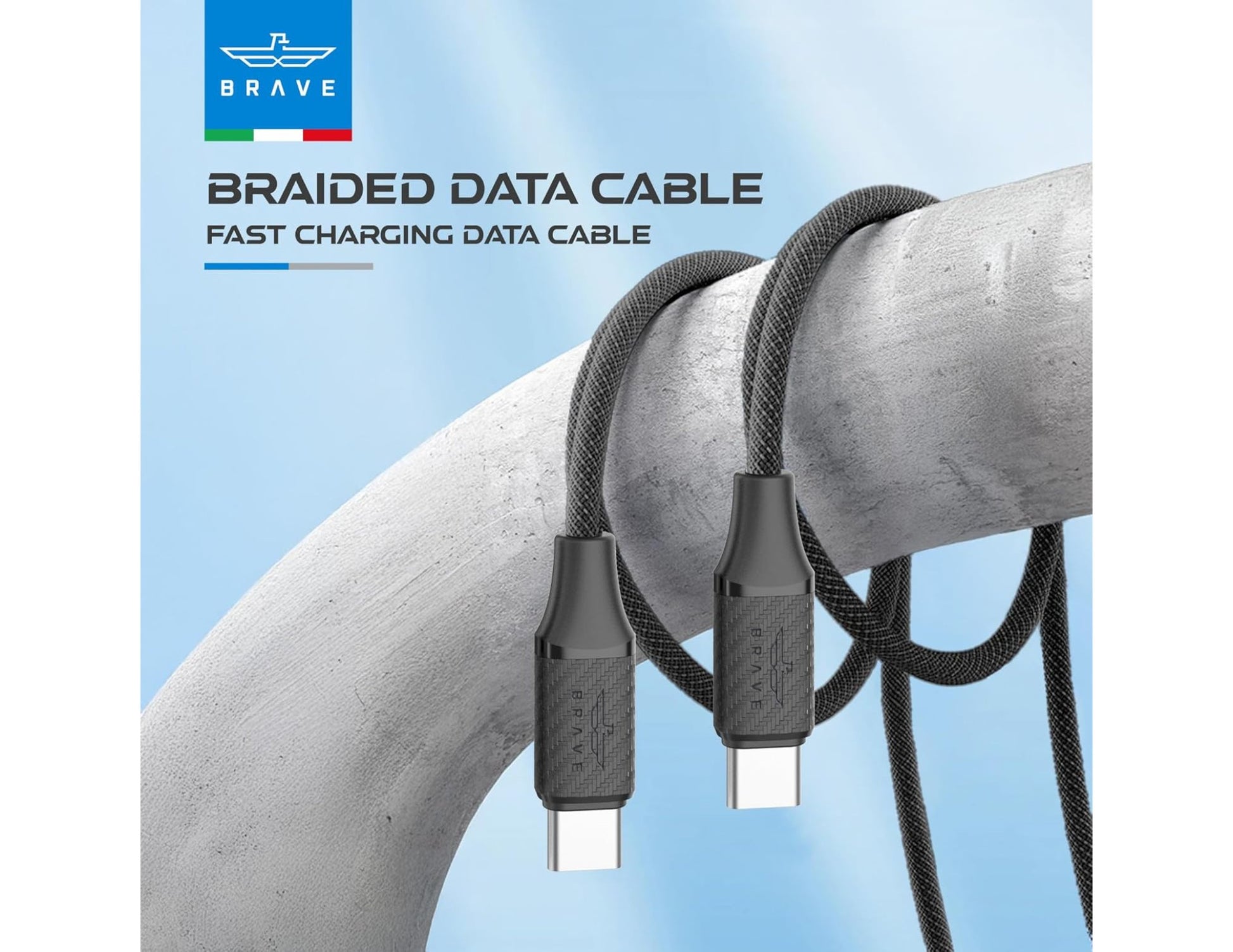 Brave BDC-46 USB-C to USB-C 60W fast charging braided data cable black 1m for laptops and phones in Qatar