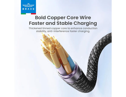 Brave BDC-46 USB-C to USB-C 60W fast charging braided data cable black 1m for laptops and phones in Qatar