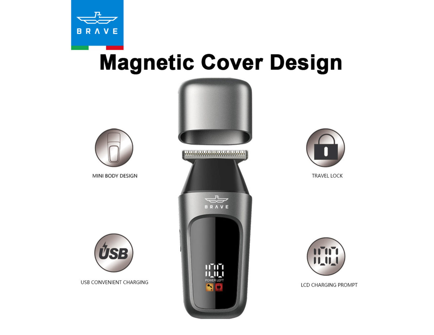 Brave BHT-01 mini hair trimmer zero-gapped T-blade LCD black