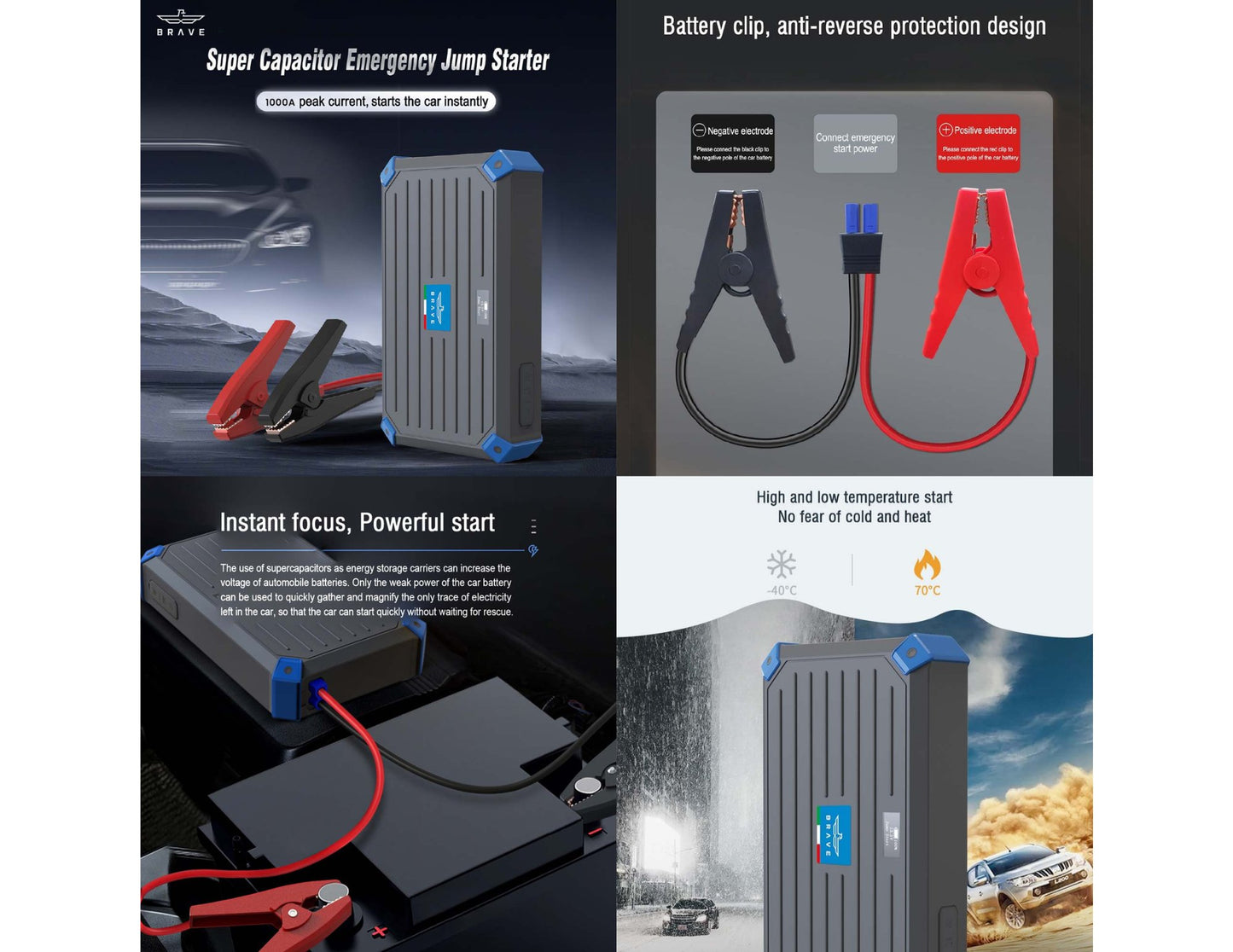 Brave BJS 11 Pro Super Capacitor Jump Starter 1000A battery-free self-charging emergency starter Qatar