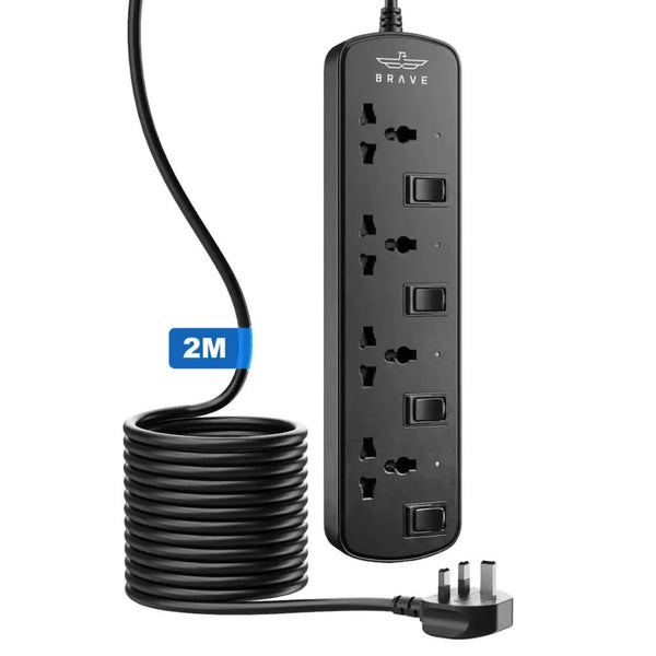 Brave BPS-04 4-way universal power strip 3250W Black with individual switches and child safety shutters Qatar
