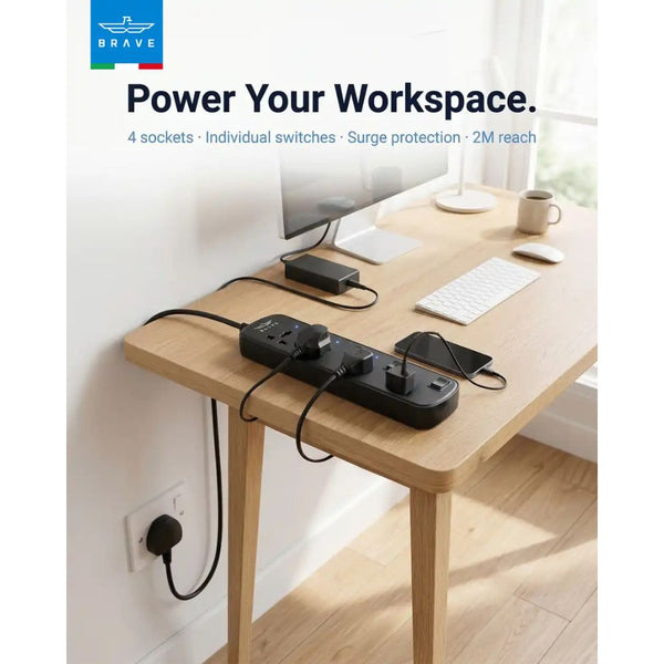 Brave BPS-04 4-way universal power strip 3250W Black with individual switches and child safety shutters Qatar
