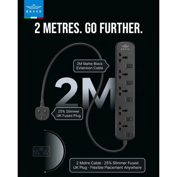 Brave BPS-05 5-way universal power strip 3250W Black with individual switches and child safety shutters Qatar