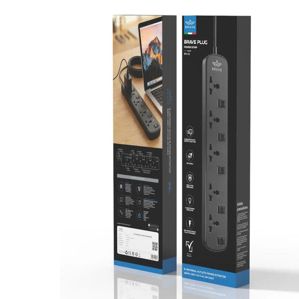 Brave BPS-05 5-way universal power strip 3250W Black with individual switches and child safety shutters Qatar