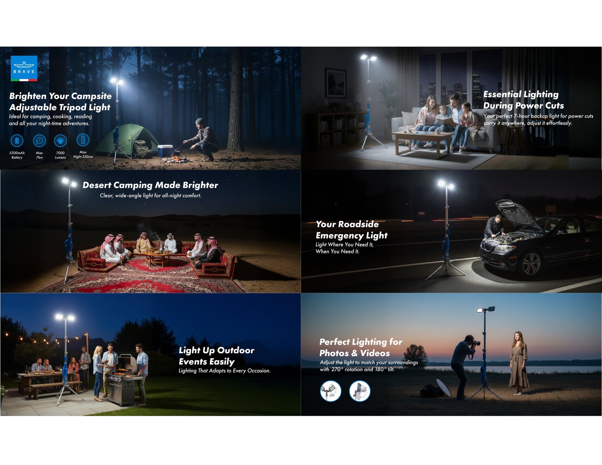 Brave BrightForce Pro Series 7000LM LED Spotlight with Adjustable Tripod Qatar