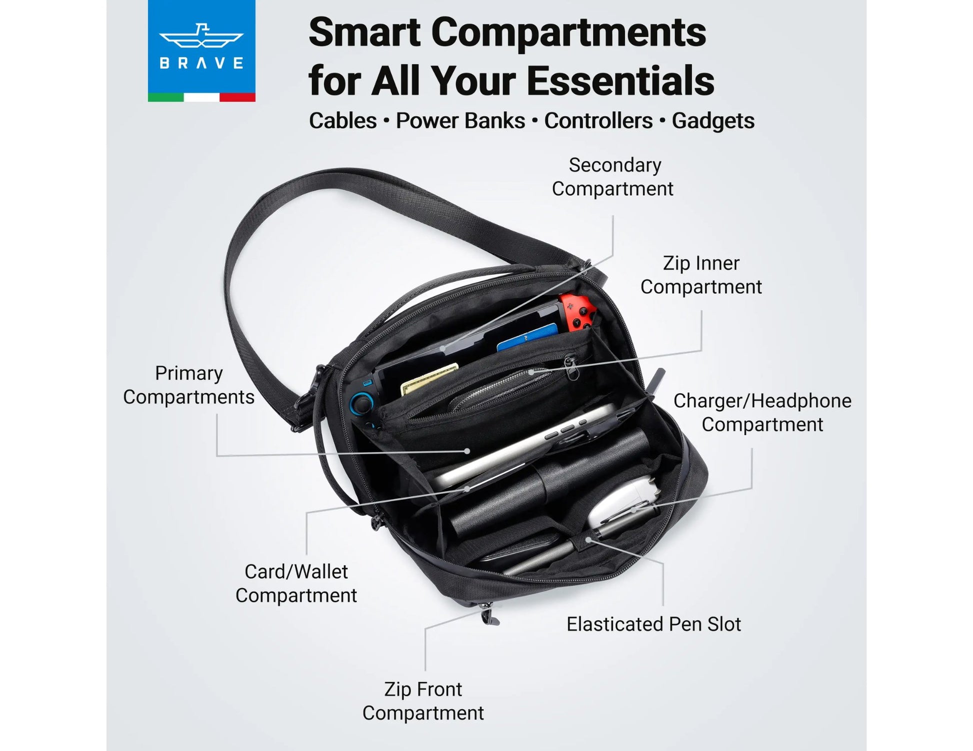 Brave BTP-06 tech pouch organizer water-resistant black travel gadget storage