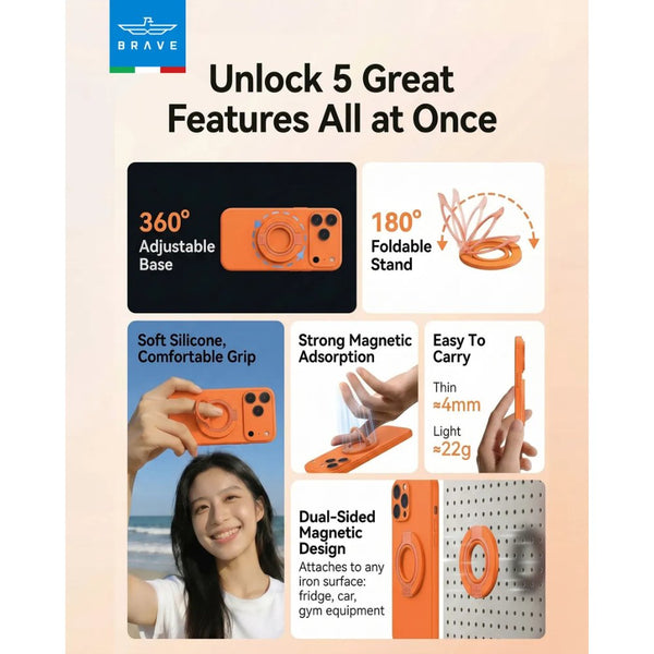 BRAVE Grip 3-in-1 Magnetic Grip and Kickstand Orange BG-04OR Qatar