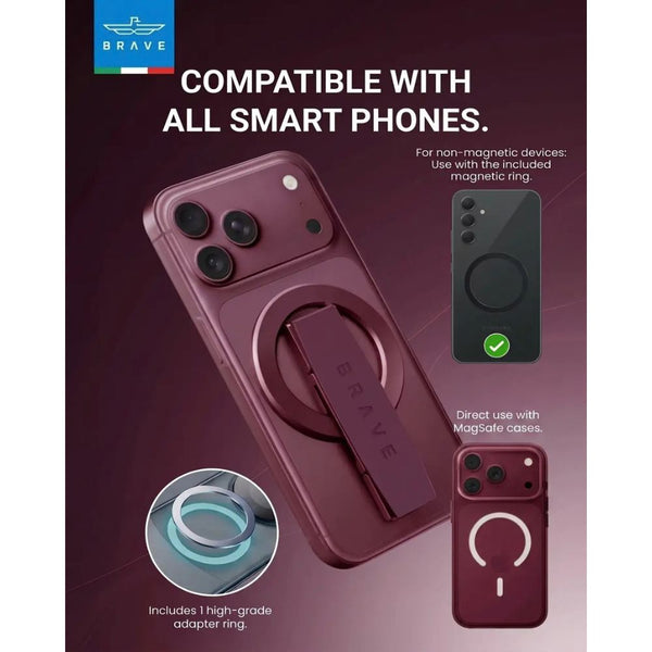 Brave Grip 3-in-1 Magnetic Phone Grip and 360° Kickstand Burgundy BG-01BR Qatar