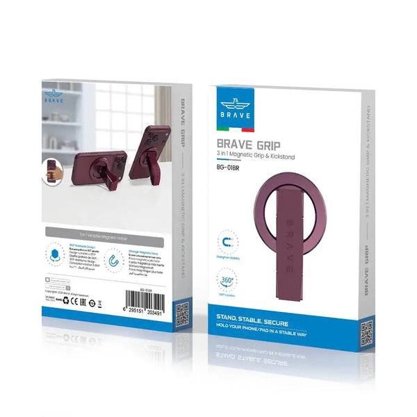 Brave Grip 3-in-1 Magnetic Phone Grip and 360° Kickstand Burgundy BG-01BR Qatar