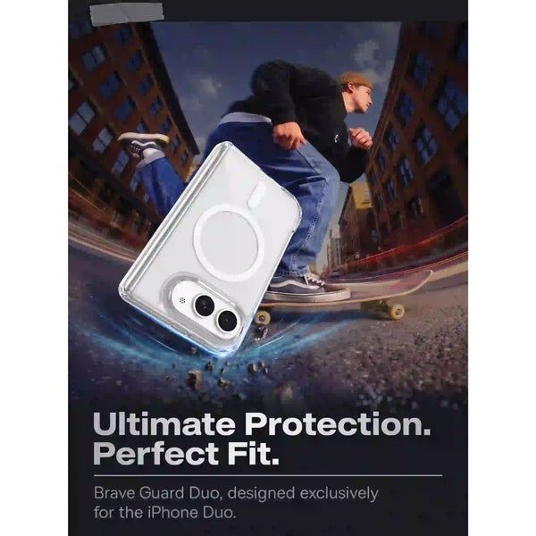 BRAVE GUARD Clear Magnetic Protective Case for iPhone Duo with MagSafe compatibility and 15ft drop protection in Qatar