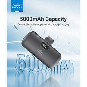BRAVE Pocket Pro 5000mAh mini power bank Black with 20W fast charging built-in USB-C and LED display Qatar