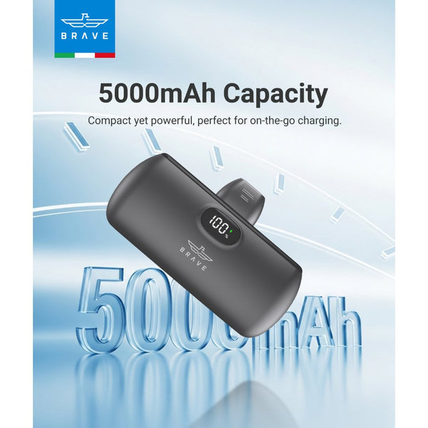 BRAVE Pocket Pro 5000mAh mini power bank Black with 20W fast charging built-in USB-C and LED display Qatar