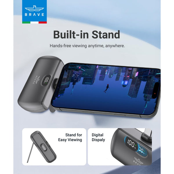 BRAVE Pocket Pro 5000mAh mini power bank Black with 20W fast charging built-in USB-C and LED display Qatar