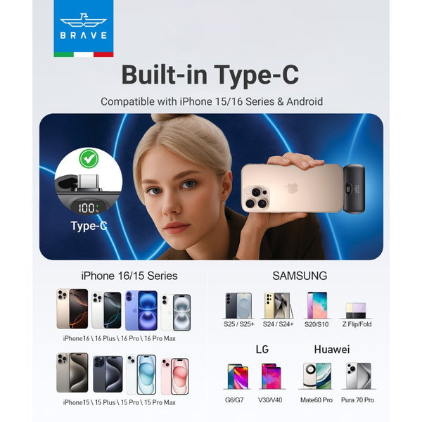 BRAVE Pocket Pro 5000mAh mini power bank Black with 20W fast charging built-in USB-C and LED display Qatar