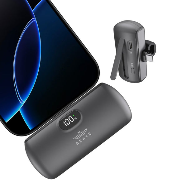 BRAVE Pocket Pro 5000mAh mini power bank Black with 20W fast charging built-in USB-C and LED display Qatar
