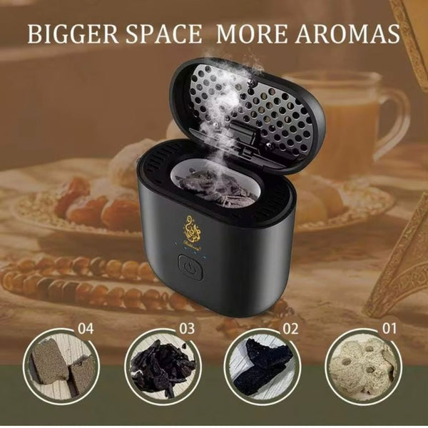 Bukhoor Mini Portable Incense Burner black refillable electric bakhoor burner for portable use in Qatar