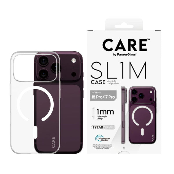 CARE by PanzerGlass SL1M transparent MagSafe case for iPhone 18 Pro with ultra-slim 1mm design and anti-yellowing protection in Qatar