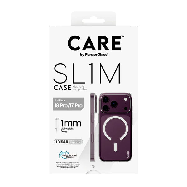 CARE by PanzerGlass SL1M transparent MagSafe case for iPhone 18 Pro with ultra-slim 1mm design and anti-yellowing protection in Qatar