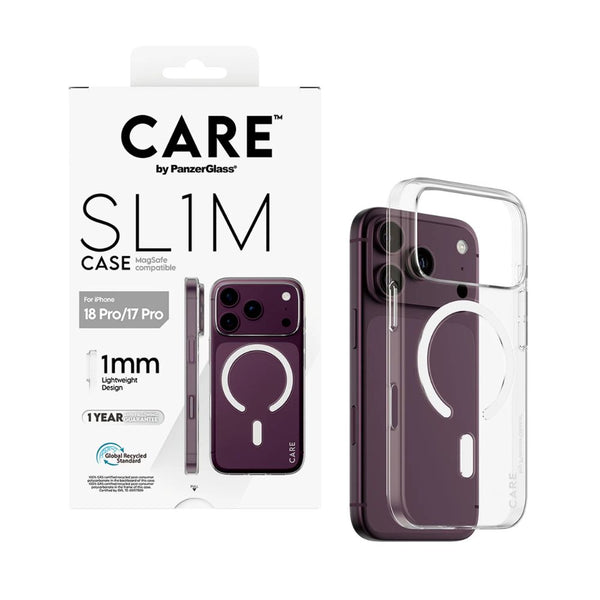 CARE by PanzerGlass SL1M transparent MagSafe case for iPhone 18 Pro with ultra-slim 1mm design and anti-yellowing protection in Qatar
