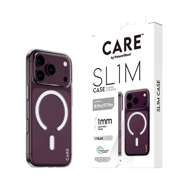 CARE by PanzerGlass SL1M transparent MagSafe case for iPhone 18 Pro with ultra-slim 1mm design and anti-yellowing protection in Qatar