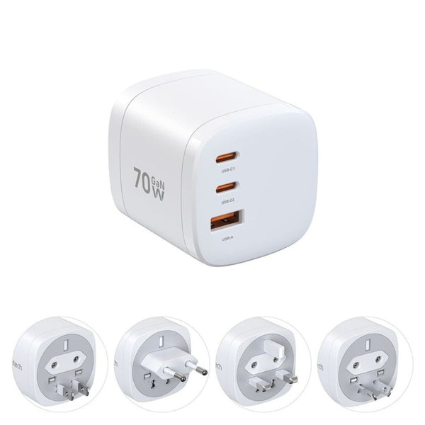 Choetech PD1008A 70W GaN USB travel charger with 2 USB-C and 1 USB-A ports White Qatar