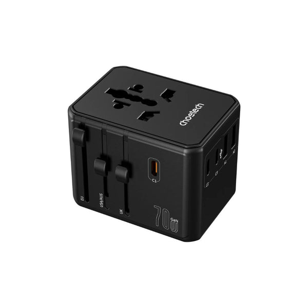 Choetech PD5064 70W 8-in-1 universal travel charger with 3 USB-C 2 USB-A and 3 AC outlets Black Qatar