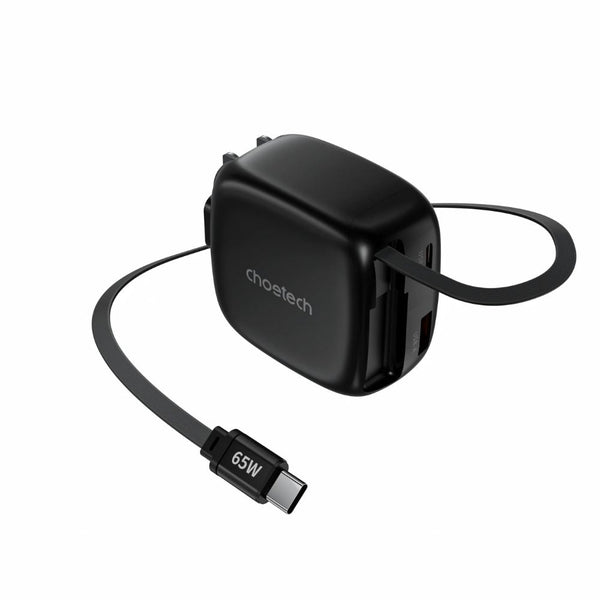Choetech PD6123 65W GaN wall charger with retractable USB-C cable and USB-C USB-A ports Qatar