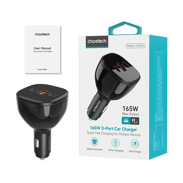 Choetech TC0024 165W car charger with 140W PD3.1 USB-C and 3 ports Black Qatar