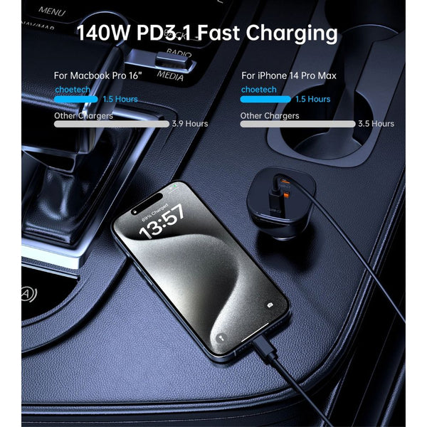 Choetech TC0024 165W car charger with 140W PD3.1 USB-C and 3 ports Black Qatar