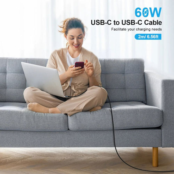 Choetech XCC-1015 60W PD USB-C to USB-C nylon braided cable 2M Black Qatar