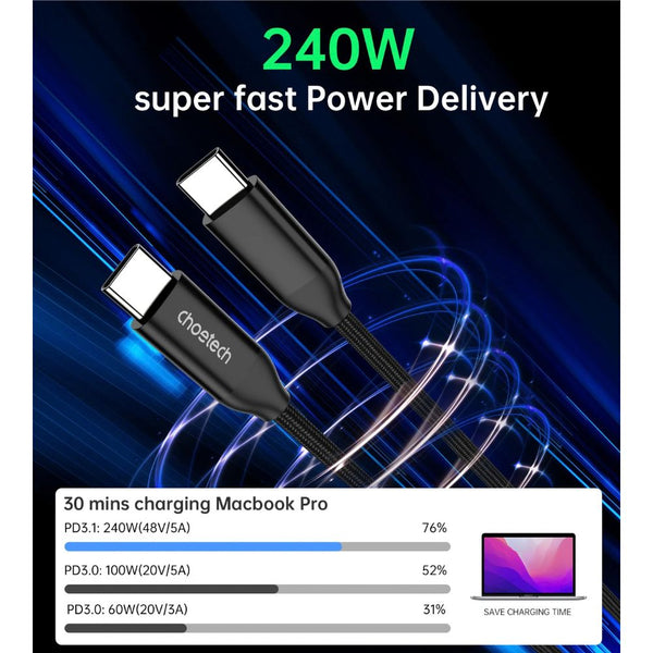 Choetech XCC-1035 240W PD3.1 USB-C to USB-C nylon braided cable 1m Black Qatar