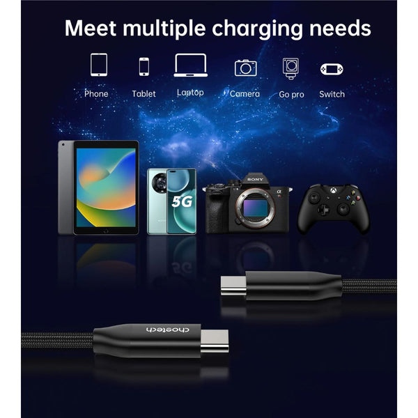 Choetech XCC-1035 240W PD3.1 USB-C to USB-C nylon braided cable 1m Black Qatar