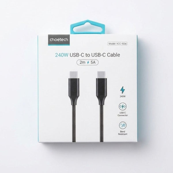 Choetech XCC-1036 240W PD3.1 USB-C to USB-C braided cable 2M Black with E-Marker chip Qatar