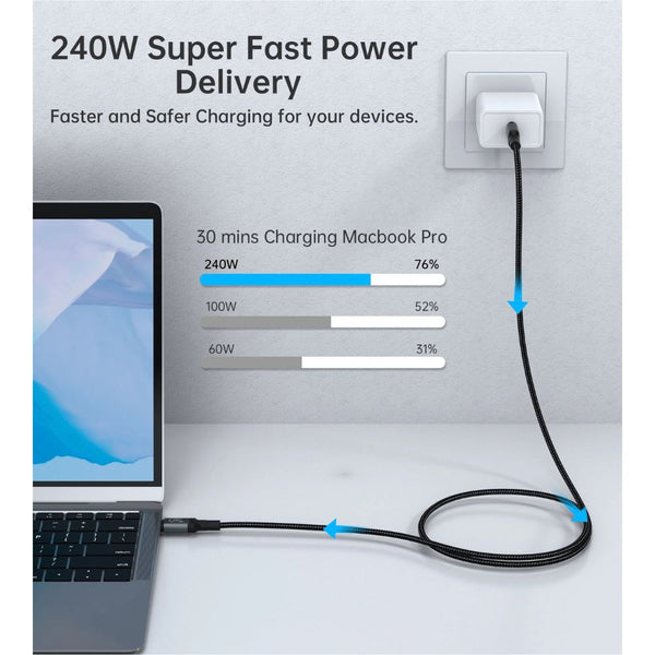 Choetech XCC-1040 240W USB4 Gen3 USB-C cable with 40Gbps data and 8K@60Hz video Black Qatar