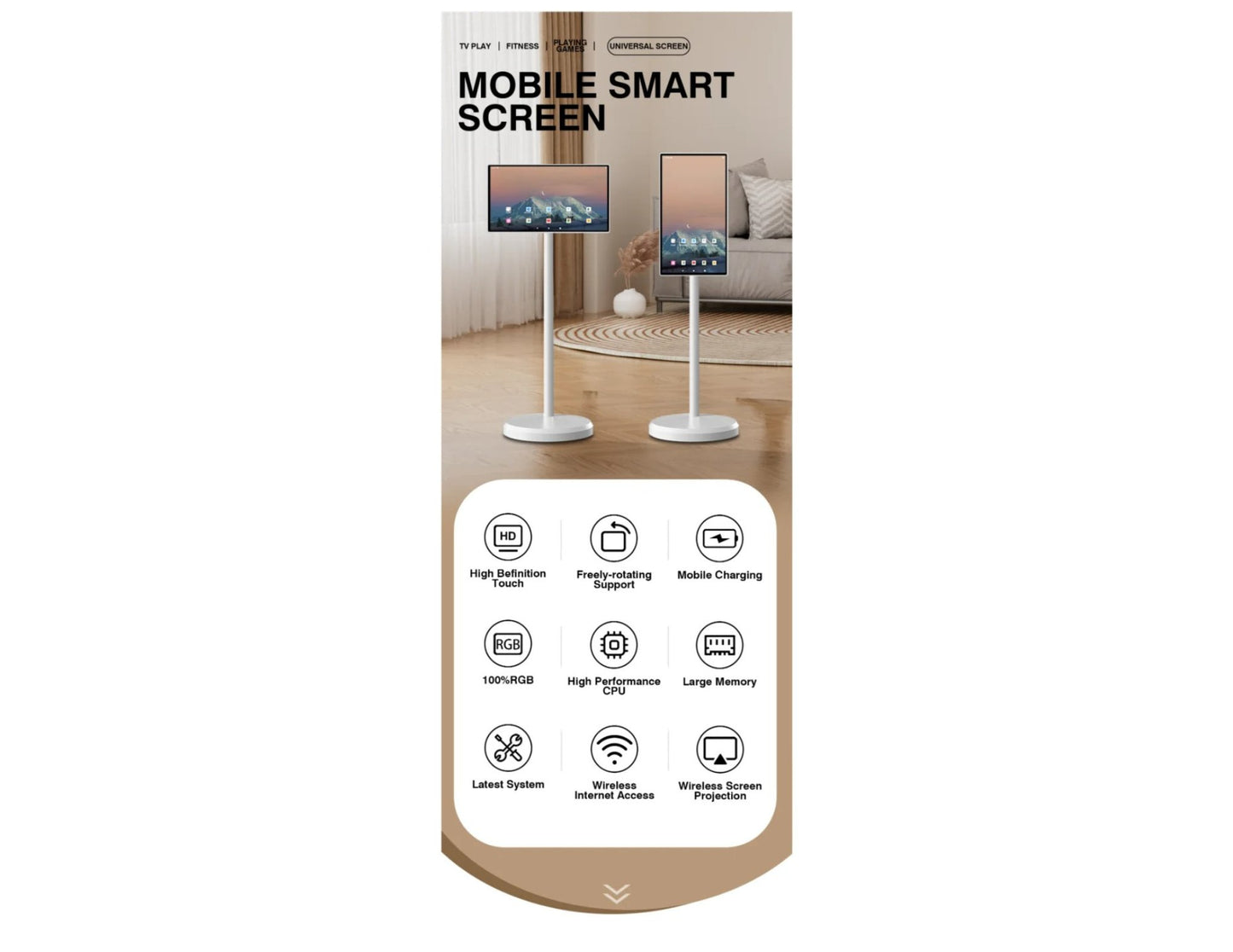 D01 Stand by Me 21.5 inch Android smart TV with touch screen and camera on wheeled stand available in Qatar
