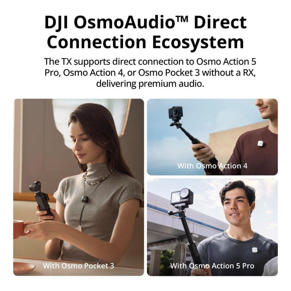 DJI Mic Mini wireless microphone kit with two transmitters, one receiver, and charging case for content creation in Qatar