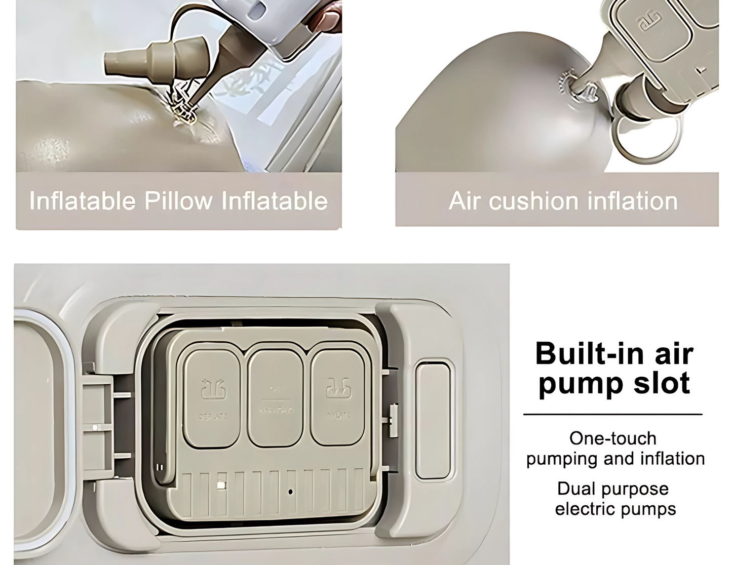 Double Automatic Inflatable Bed inflating in 3 minutes with built-in pump.