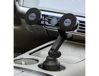 Dual magnetic cup holder mount MagSafe car phone holder black with flexible arm for iPhone, Thabthaba Store Qatar