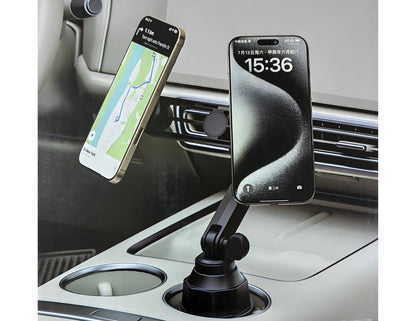 Dual magnetic cup holder mount MagSafe car phone holder black with flexible arm for iPhone, Thabthaba Store Qatar