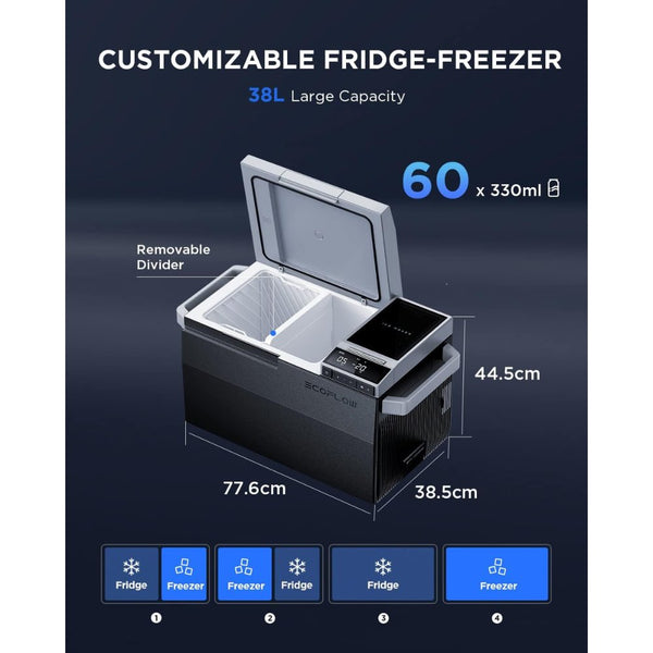 ثلاجة EcoFlow Glacier المحمولة بالضاغط 38 لتر مع بطارية قابلة للتوصيل 298 واط/ساعة