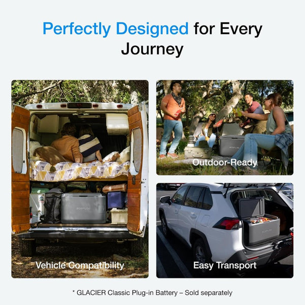 EcoFlow GLACIER Classic 45L portable dual-zone fridge freezer with 298Wh battery for camping and travel Qatar