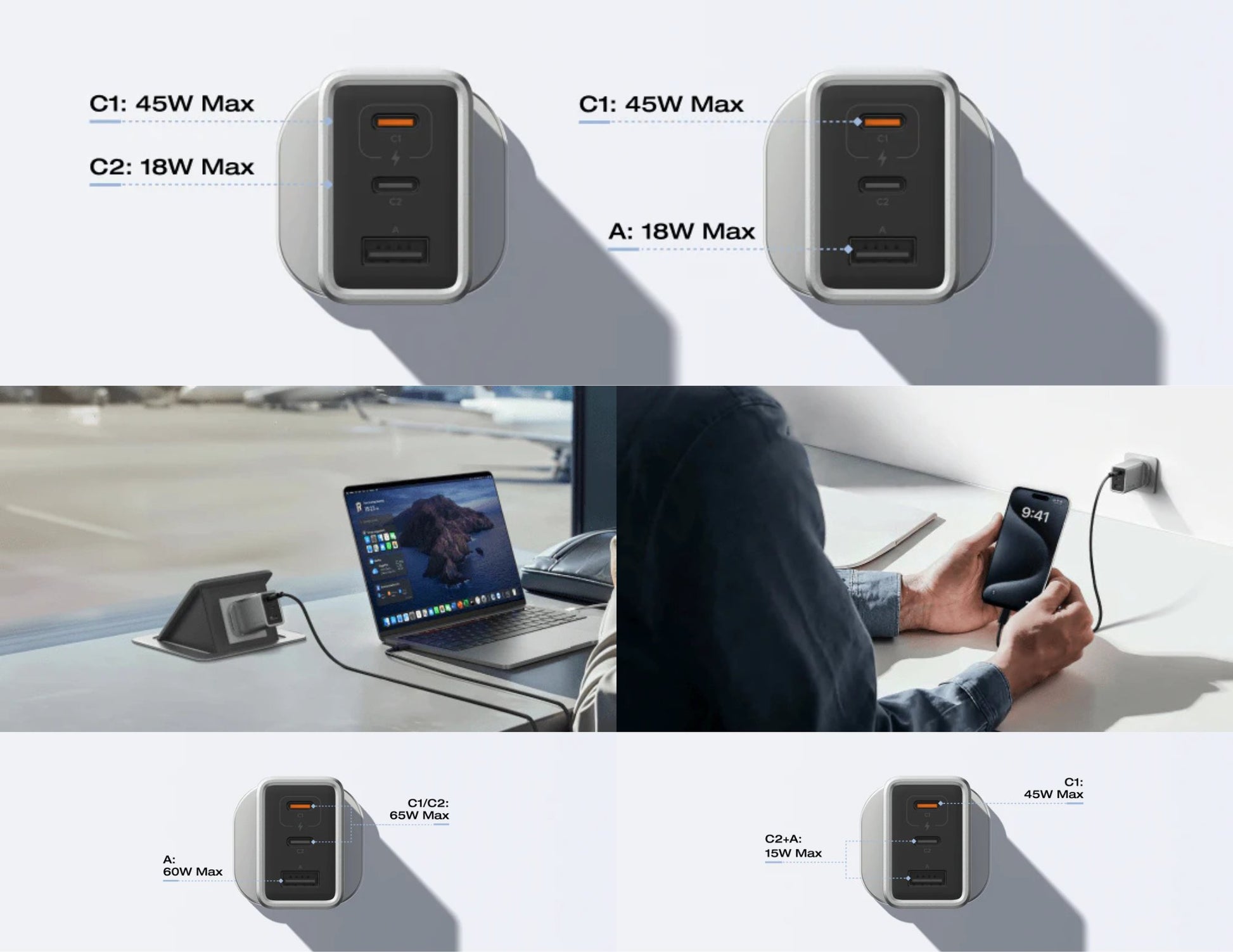 EcoFlow RAPID 65W GaN Charger EFA-65W-GAN-CHARGER-UK with 100W cable and 3 ports at Thabthaba Store Qatar.
